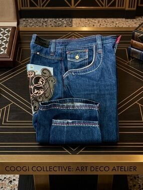Coogi Australia Baggy Wide Leg Embroidered Jeans Men 40x34 Blue Denim Logo